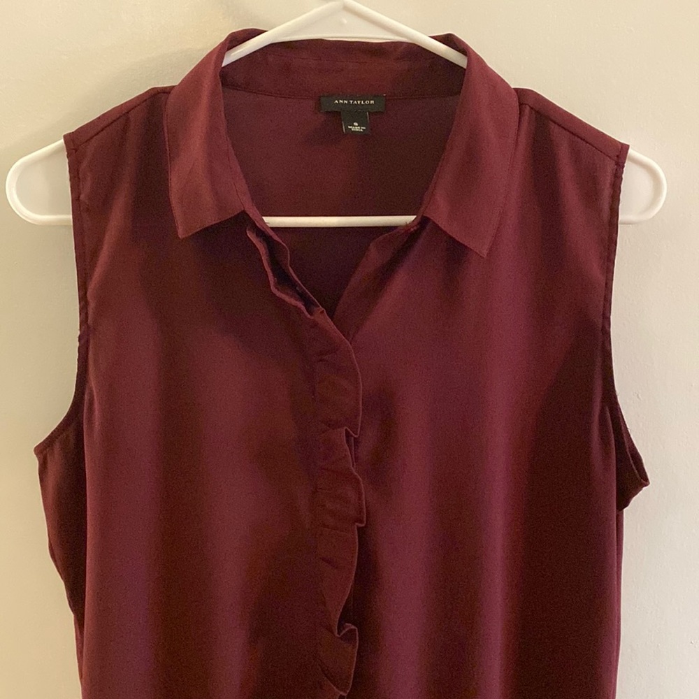 Ann Taylor Maroon Dressy Button Down Top